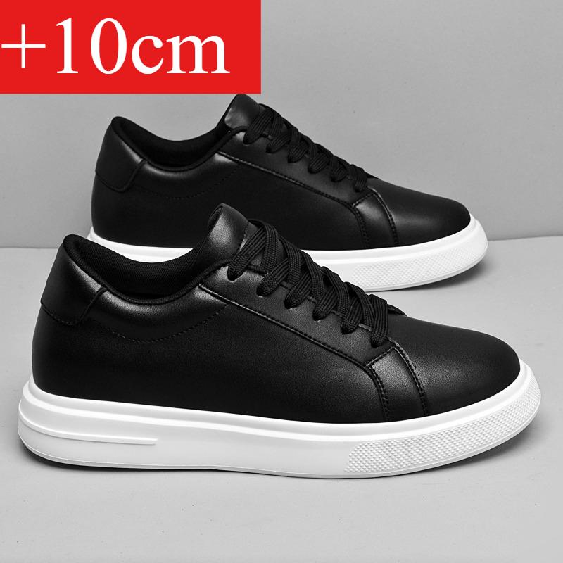 Men's High-quality Leather Height-increasing Shoes 6cm/8cm/10cm Optional Invisible Height-increasing Fashion White Sports Shoes