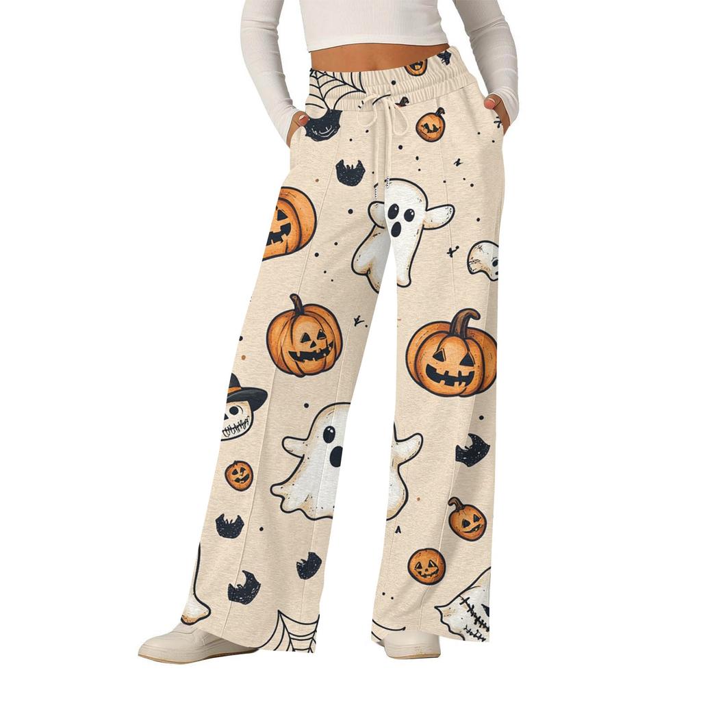 Women's Halloween Printed Fashionable Loose Casual Wide Leg Pants
