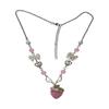 Strawberry Heart Acrylic Pearls Necklace Adjustable Length Vintage Neckchain Fashion Jewelry For Women Girls