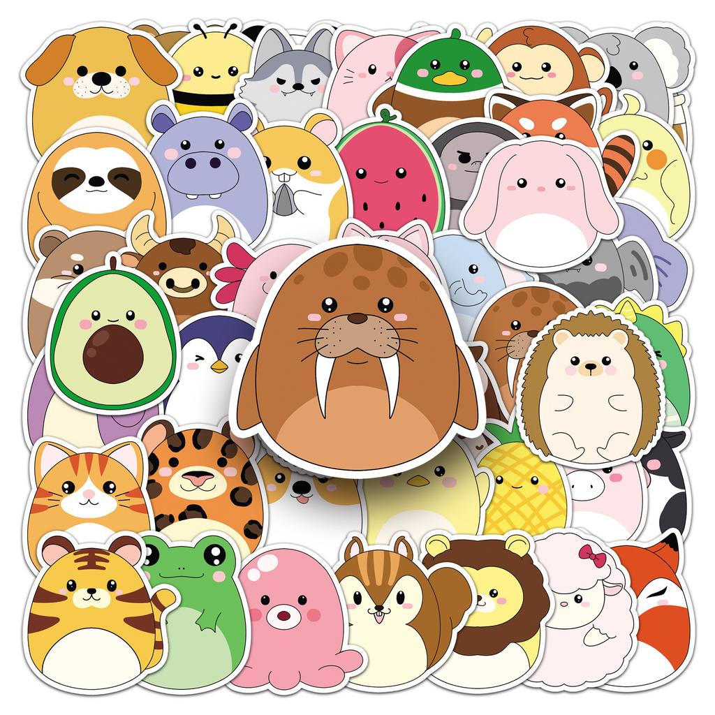 50 Cartoon Dolls Graffiti Decals Cute Hand-Painted Animal Decorative Water Cup Toy Creative Decals Water-Repellent