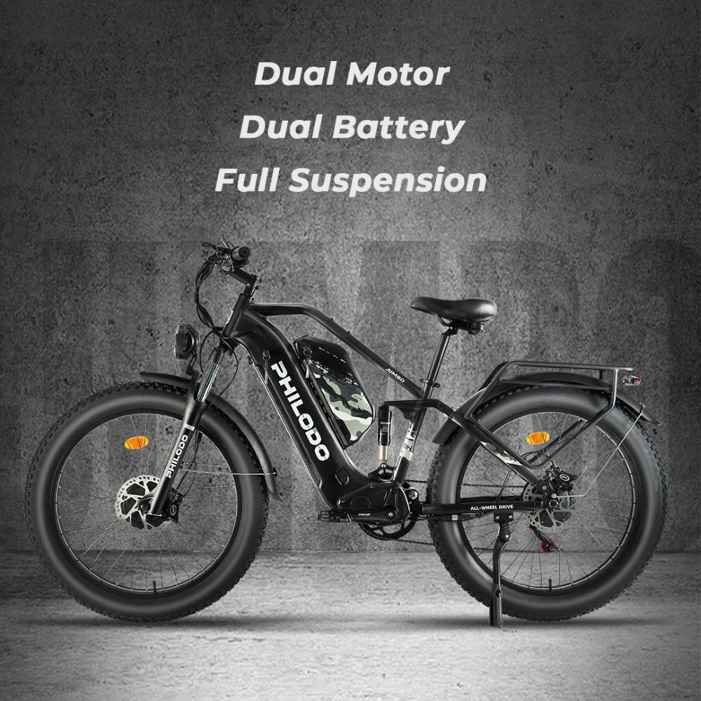 Electric bicycle PHILODO JUMBO, 3000W motor, 48V 23Ah battery, top speed 56 km/h, cruising range 150km, 26x4.0 inch tires
