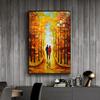 Lover Couple with Umbrella Walking On The Street Canvas Oil Painting Poster Autumn Landscape Romantic Wall Art Mural Home Decor