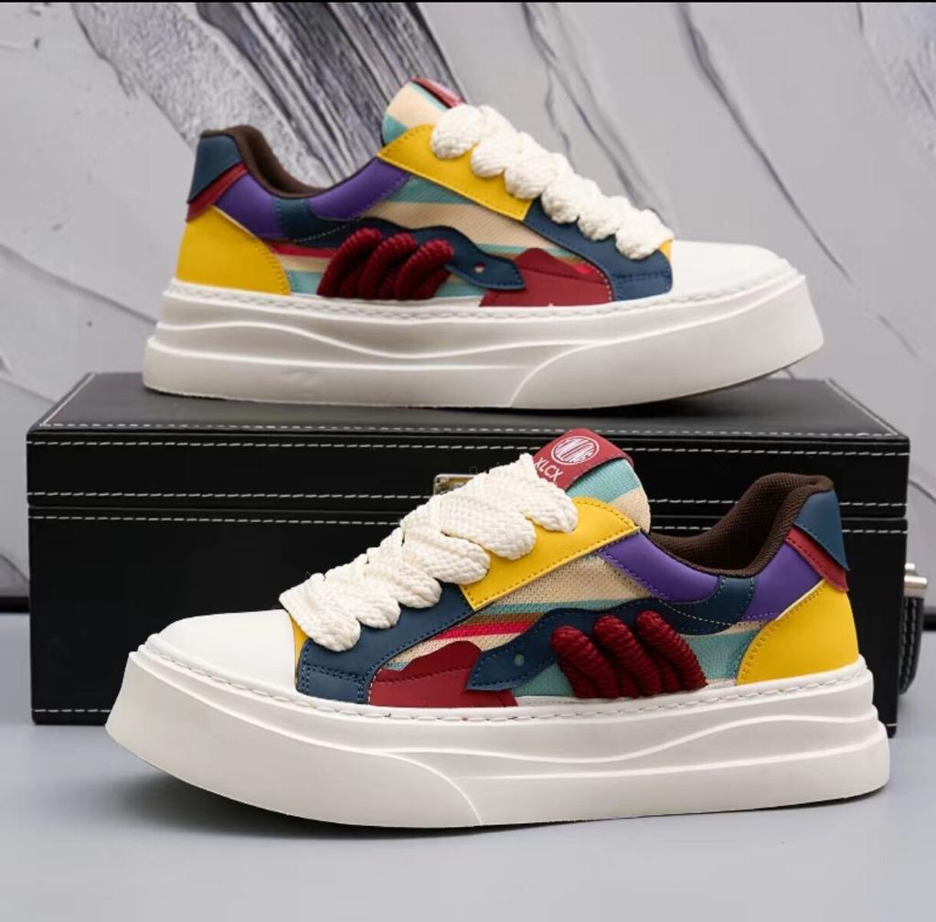 Mode Neue Herren Charm Gemischte Farbe Atmungsaktiv Schnürleder Freizeitschuhe Männlich Bequeme Dicke Sohle Slipper Zapatos Hombre