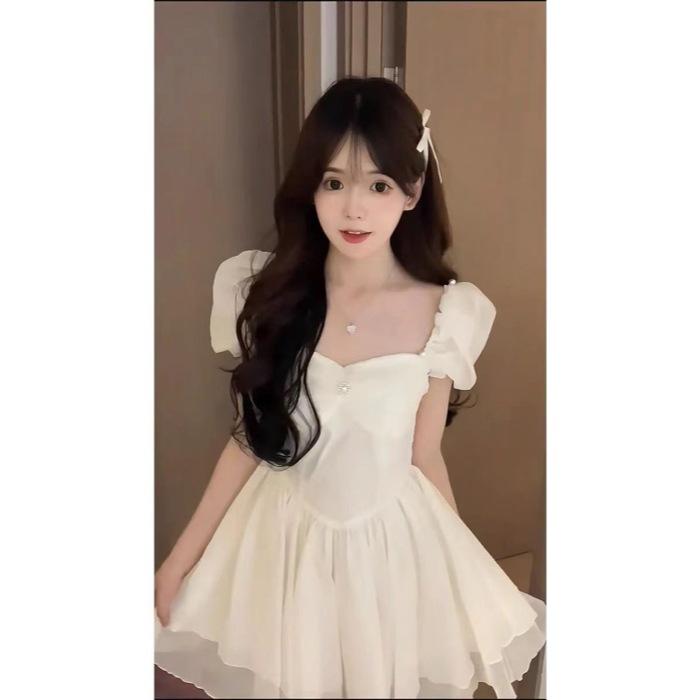 Princess On the Run Dress Women's Summer Short-sleeved Super Fairy Temperament Gentle Engagement Certificate French Retro Little White Skirt