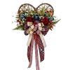 Patriotic Heart Shaped Wreath with Artificial Roses and Star Pattern Ribbon Rustic Home Wall Hanging Decoration for Seasonal Indoor Outdoor Use