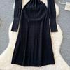 Autumn Winter Women Elegant V-neck Knitted Sweater Twist Pullover Dresses