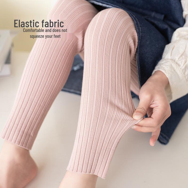 Girls' Nine-Point Footed Seamless Leather Tights - Traceless Children's Base Layer and Outerwear Pants