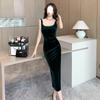 Hochwertiges, leicht luxuriöses, berühmt-retro Kleid, modisches und sexy Temperament, schlankes und dünnes Herbst- und Winter-Basics Samtkleid