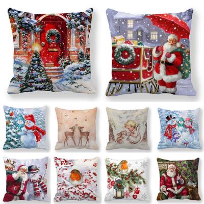 Capa de Almofada Feliz Natal Presente Papai Noel Boneco de Neve Anjo Rena Robin Estampa Fronha Fronha Sofá de Inverno