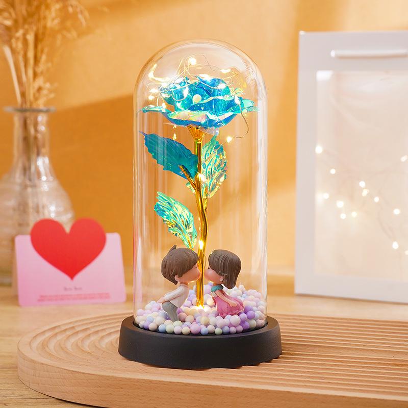 

Valentine s Day Glass Dome Night Light with Soap Flowers - Perfect Gift for Girlfriend or Best Friend
