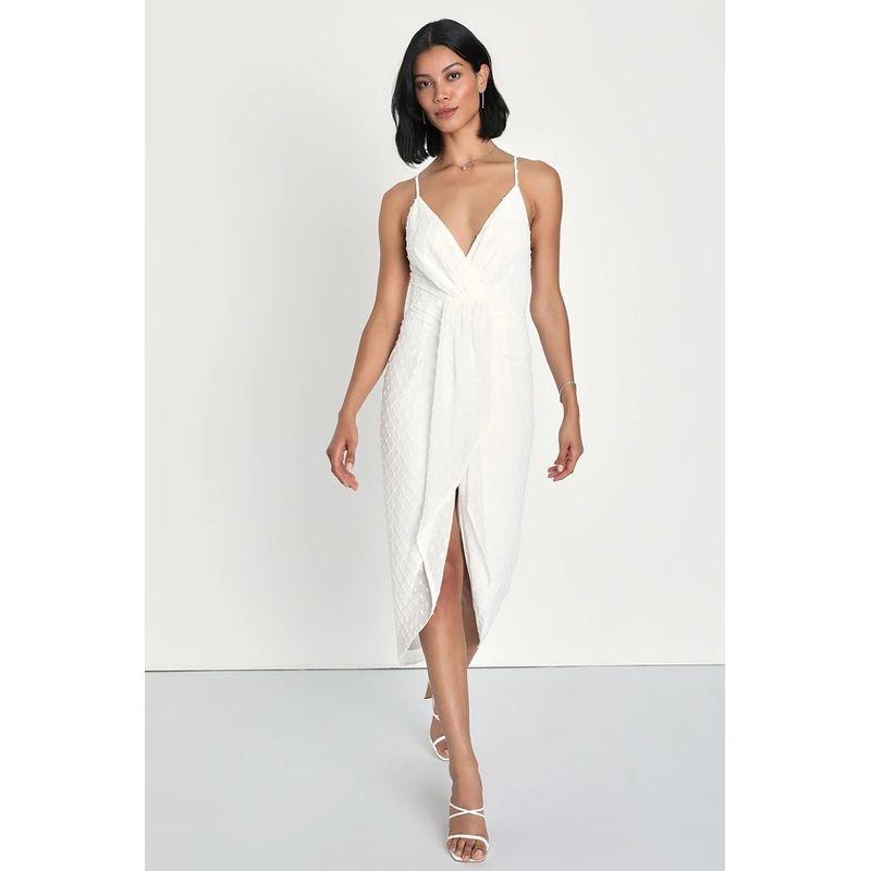 

Export Single Lu Jia Ti Flower Dot Sleeveless Sling Summer New Arrival Twist Irregular Slit Elegant Dress Women White S