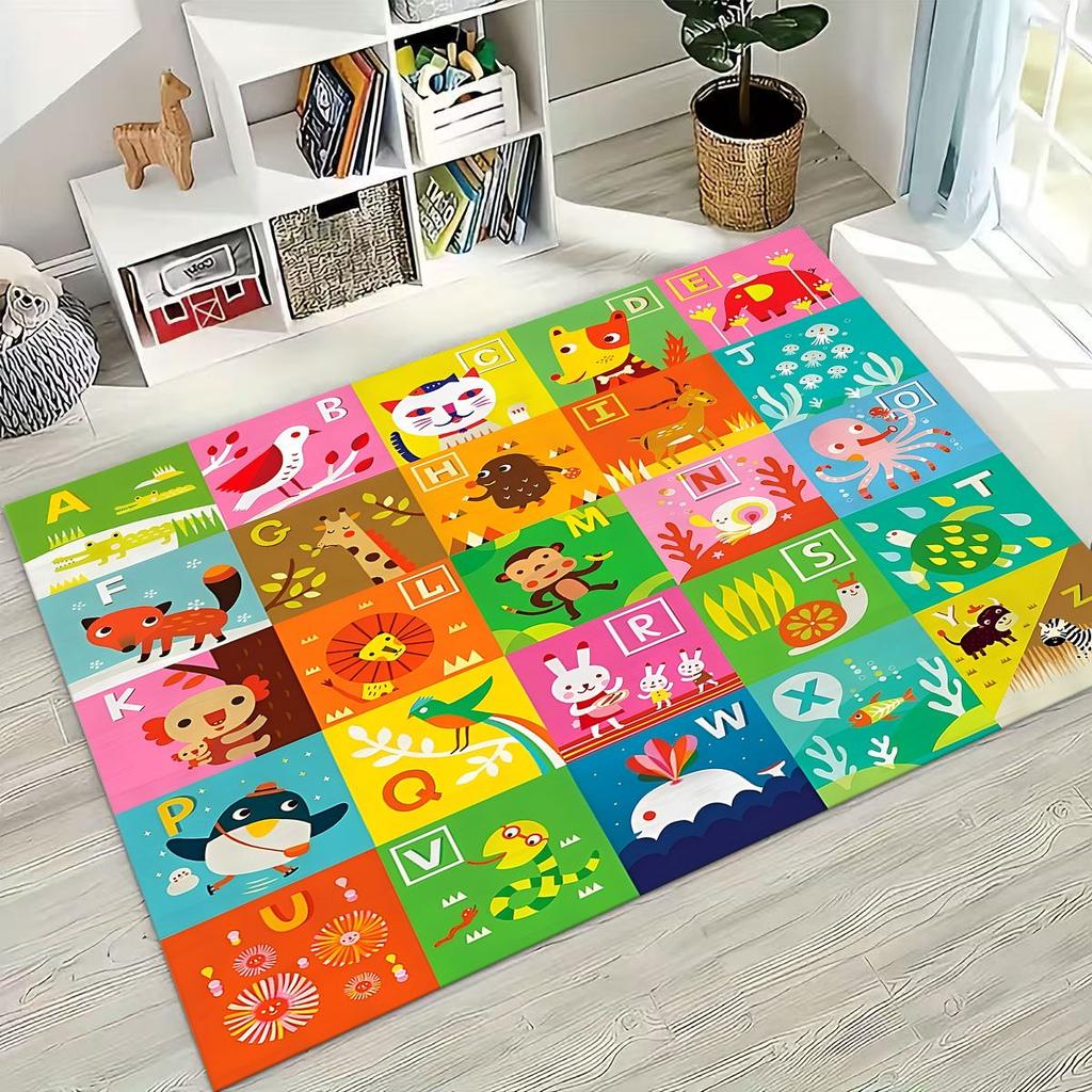 ABC Animal Alphabet Cartoon Early Educatio Children Crawling Playroom Rug for Bedroom Living Room Sofa Doormat Decor,Non-slip