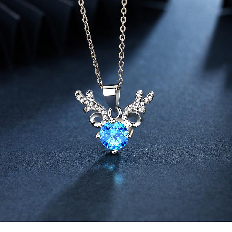 Zircon Elk Pendant Necklace with Copper Inlay and Jade for a Safe Journey - Valentine's Day Clavicle Gift