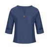 Women's 2025 Summer V-Neck Cotton Linen Button T-Shirt: Loose Fit