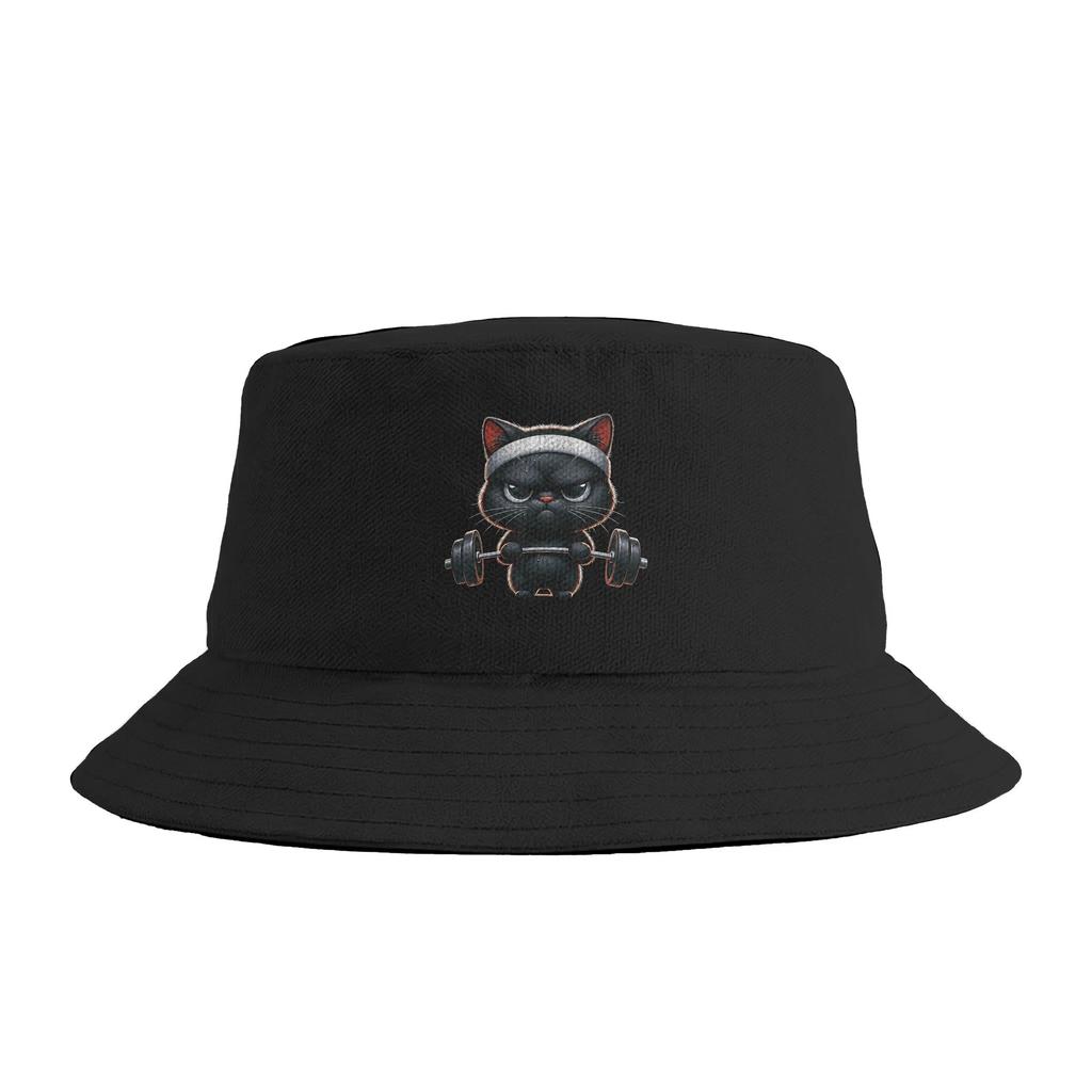 Vintage Retro Weight Lifting Gym Funny Cat Deadlift Bucket Hat For Unisex FisherUnisex Hats Casual Beach Travel Caps Breathable