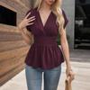 Spring V-neck Cinched Waist Solid Color Raglan Sleeve Skirt Pleated T-shirt Sleeve Fashionable Women Breathable Soft Comfortable T-shirt