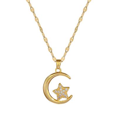 Ladies Versatile Moon Necklace Collarbone Chain Light Luxury New Style Full of Diamonds Stars  Unique