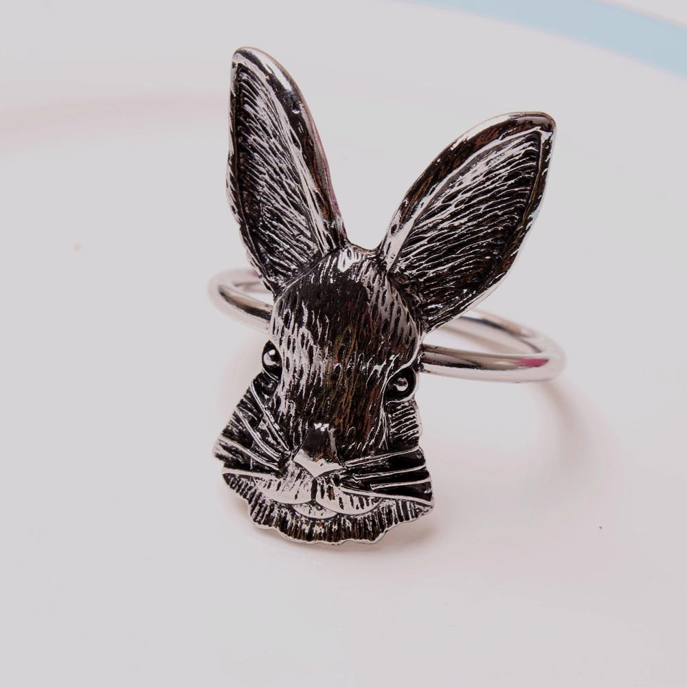 6pcs/lot Thanksgiving Alloy Bunny Napkin Ring Easter Antique Gold Bunny Head Napkin Button Napkin Ring