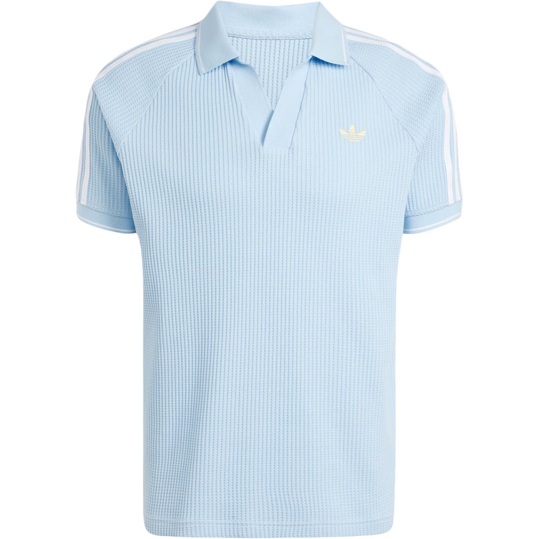adidas Originals Waffle Knit Polo Shirt Clear Sky/Almost Yellow/White KC0690 2XL