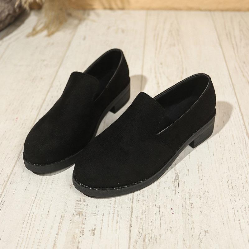 Deep single shoes women's spring and autumn new large size round head thick heel lazy one pedal women's shoes