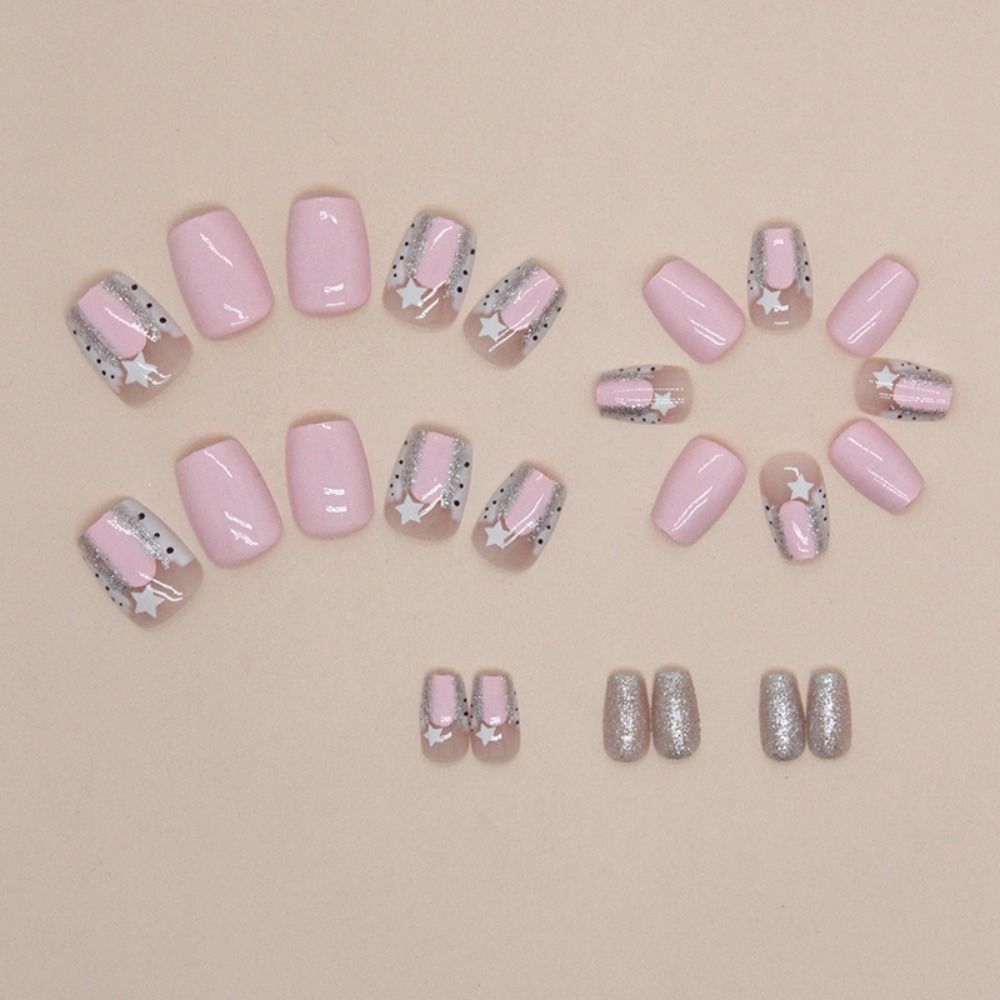 Short Ballerina False Nails Lovely Stars Nail Tips New Press On Nails DIY