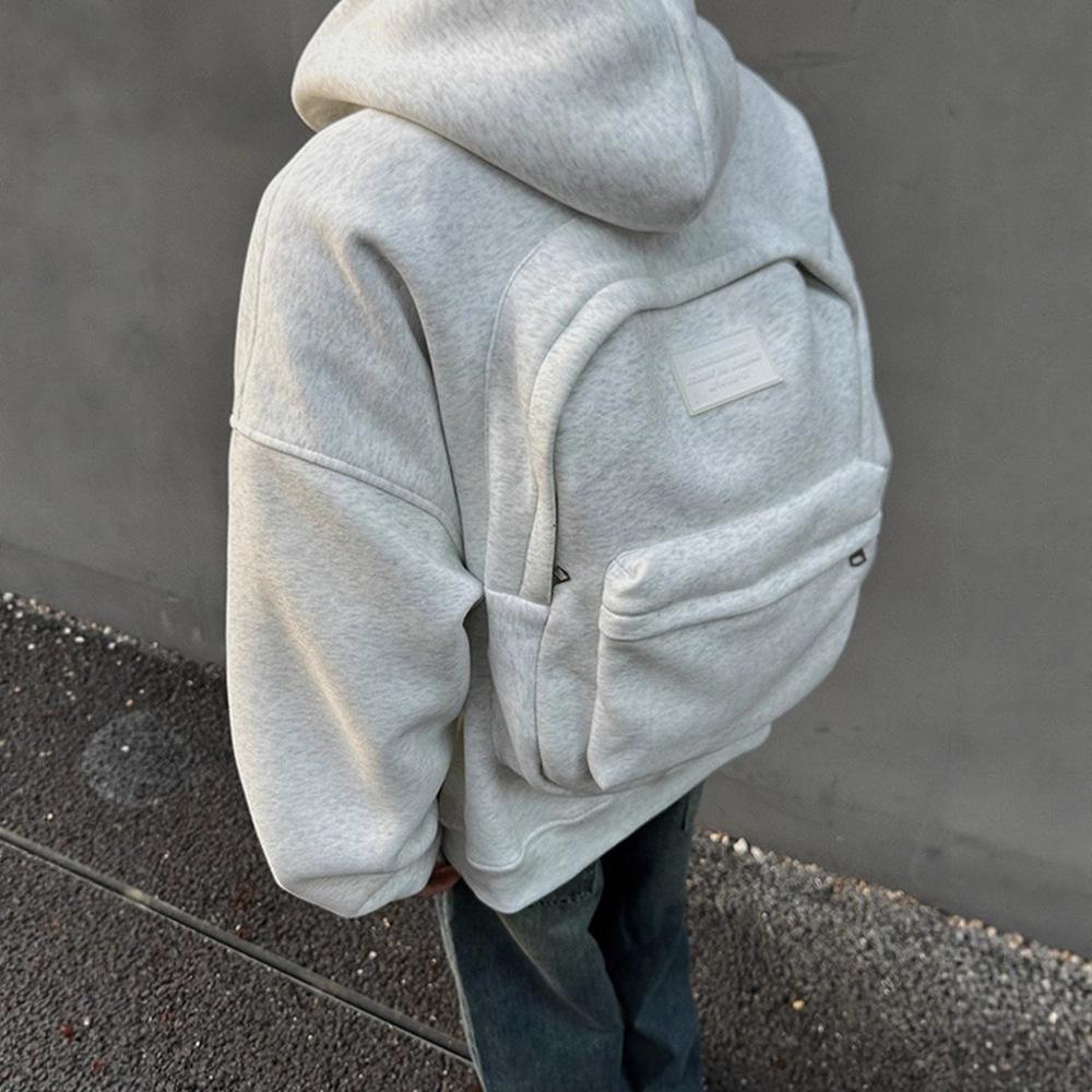 White Gray Three-dimensional Schoolbag Cardigan Sweater Men's Sports Jacket