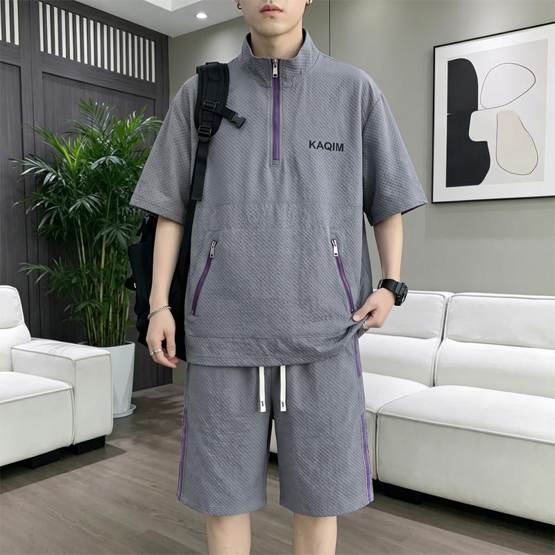 

Men s Plus Size Casual 2-Piece Outfit, Half Zip Short Sleeve T-Shirt & Shorts Set (6XL-12XL) 12XL(155kg-165kg)