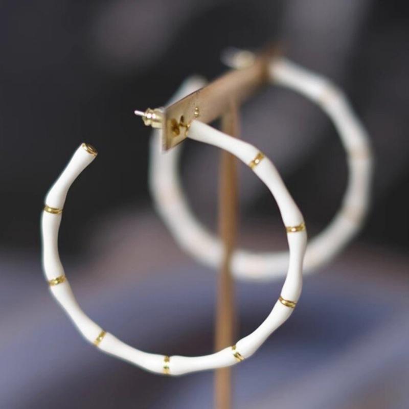 

CAOSHI Elegant White Bamboo Joint Design Big Hoop Earrings Newly Designed Wedding Party Ear Accessories Female Fashion Zircon