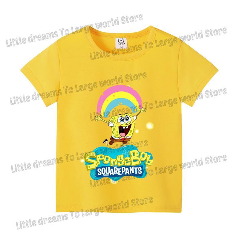 SpongeBobs Cartoon Tshirt for Children Cotton Soft Tee Boys Girls Tops Colorful Clothing Anime Printed Clothes Birthday Gift