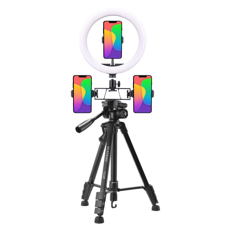 Dual Camera Live Streaming Stand with Fill Light for Multi-Phone Video Shooting and Product Promotion