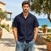 Men's Short Sleeve Casual Shirt Cotton Linen Button Down Collared Top with Chest Pocket for Spring and Summer