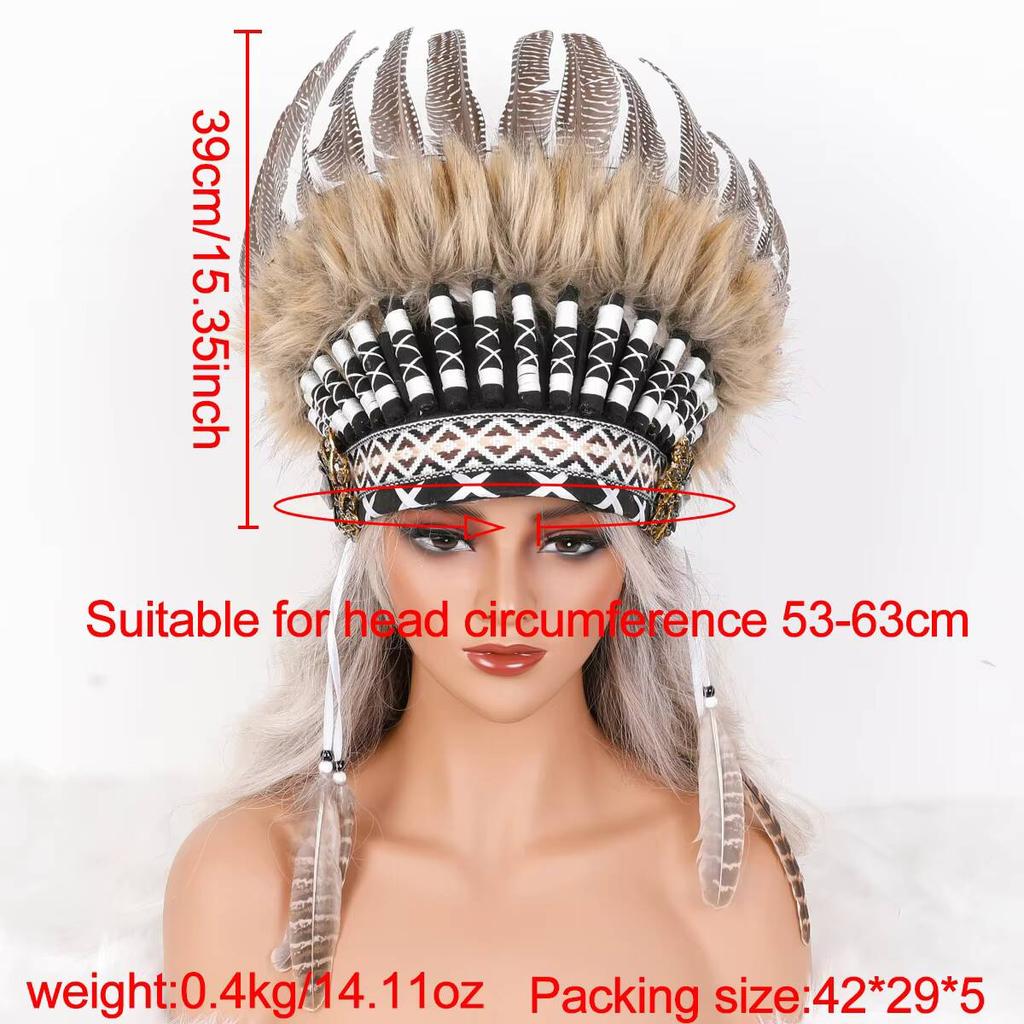 Comfortable Soft Native American Style Indian Feather Headband Headdress Halloween Accessories Customizable Color Size