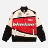 Women’s Casual Three-color Patchwork Letter Print Jacket Collared Long Sleeve Button Up Hem Elastic Coat with Pocket Fashion Sport Style Comfy Coat