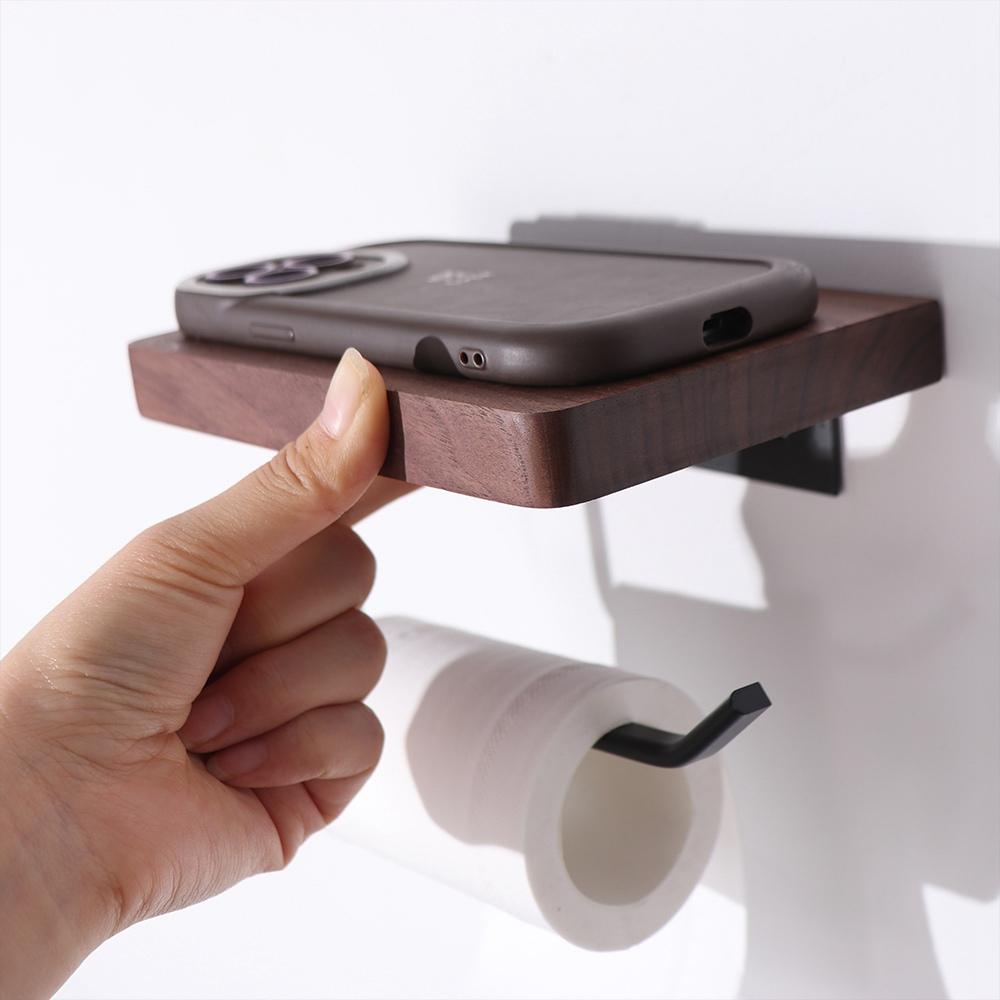 Wooden Toilet Tissue Roll Holders Wall-Mounted Phone Holder Shelf Towel Roll Shelf Kitchen