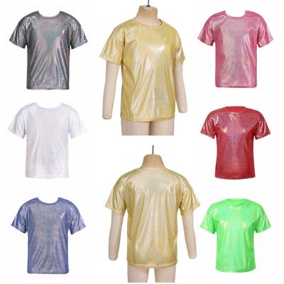Ropa de Baile Casual Unisex para Niños Niñas Niños Blusa Top Manga Corta Metálico Brillante