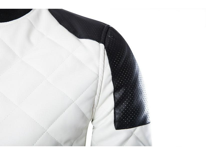 Men's Slim Fit Color Block PU Leather Jacket, 2015 Autumn/Winter Collection, Plus Size, Washed Finish, Stand Collar, British Style.