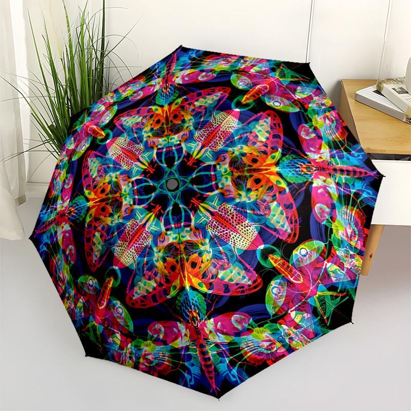 

1pc Mandala print Automatic Folding Umbrella - Portable Collapsible Design, 8-Rib Iron Frame, Durable Fabric yy251125146