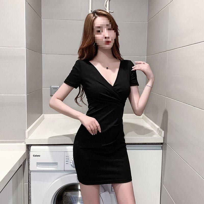 Dressy Knit Fabric Vneck Short Sleeve Bodycon Summer Dress For Women