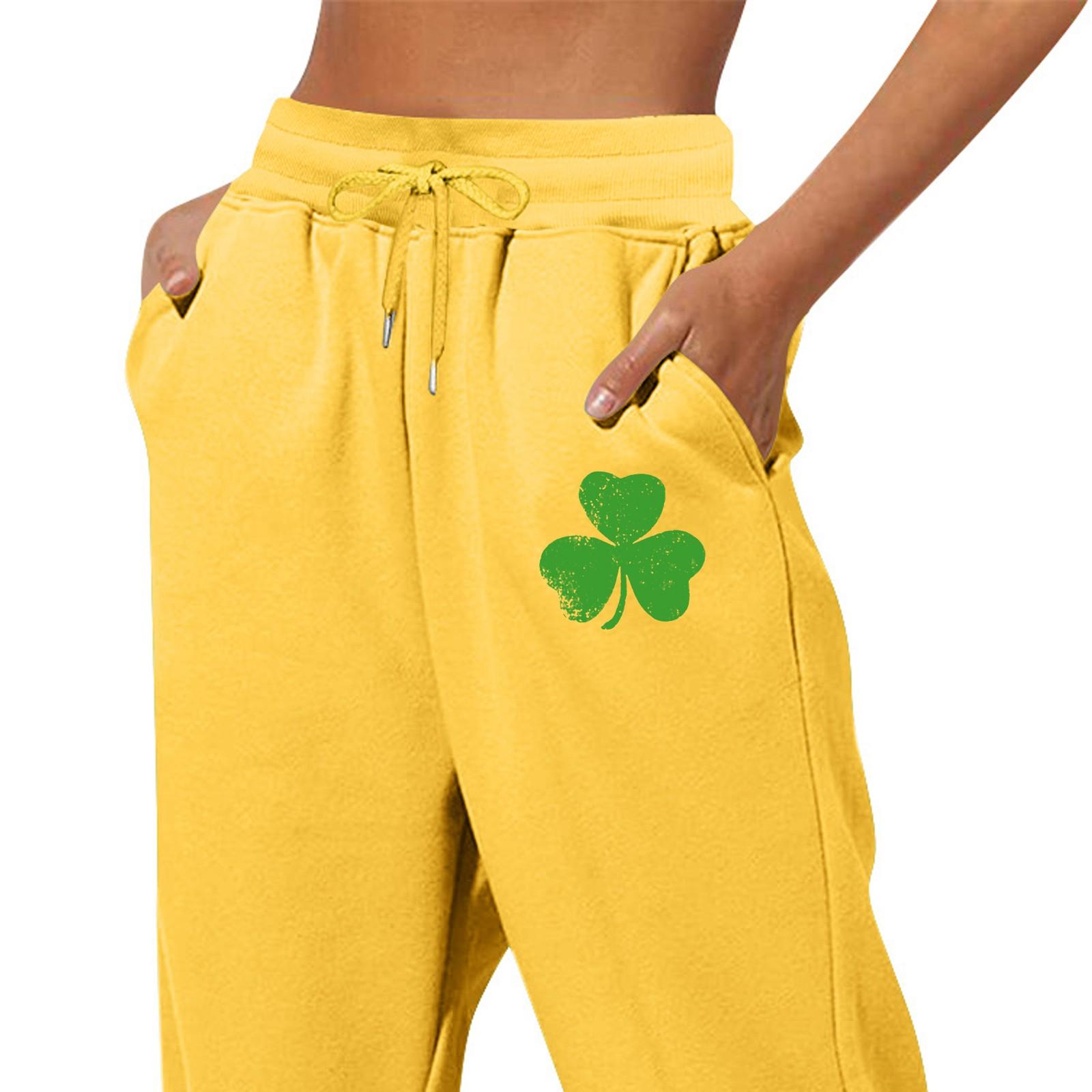 

Весенние и однотонные принтованные модные женские повседневные брюки с карманами и шнурком XL жёлтый