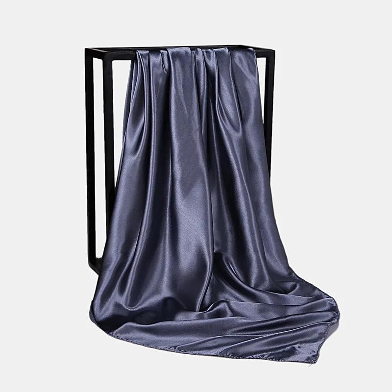 90Cm Solid Colors Neckerchief Hijab Scarf For Women Silk Satin Headband Hair Scarves Female Square Shawls Head Scarfs For Ladies