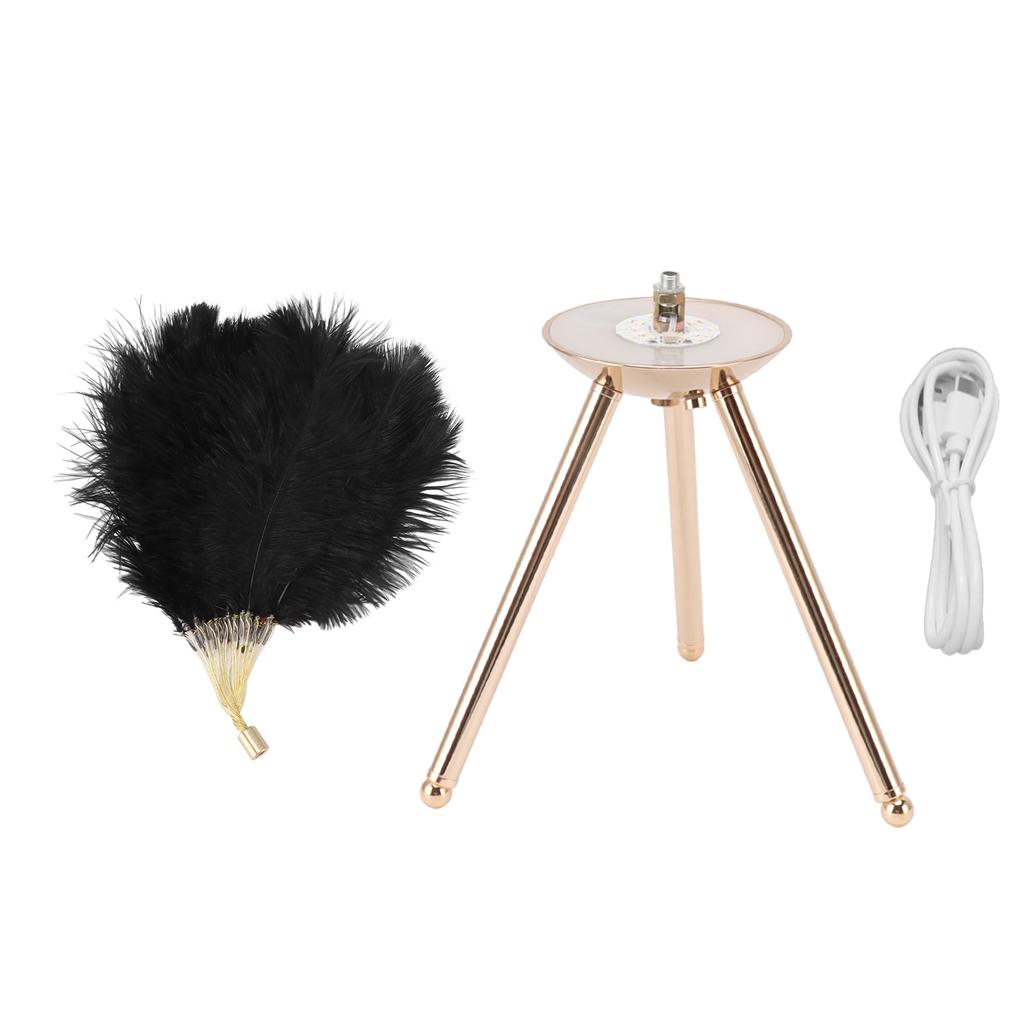 Feather Table Lamp USB Rechargeable Ostrich Feather Desk Light with Gold Tripod for Bedroom 40Pcs