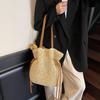 Yogodlns Women Straw Underarm Bag Solid Color Pleated Handbag Large Capacity Trendy Shoulder Bag Travel Shopping Beach Bag