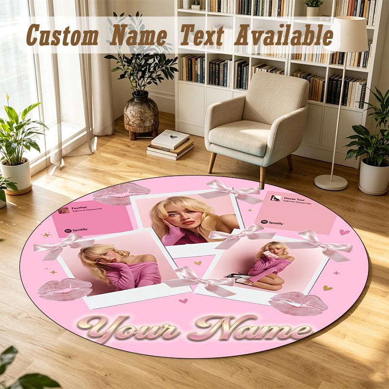 Round Rug Custom NameSabrina Carpenter Pattern Non Slip Carpet Home Floor Decor