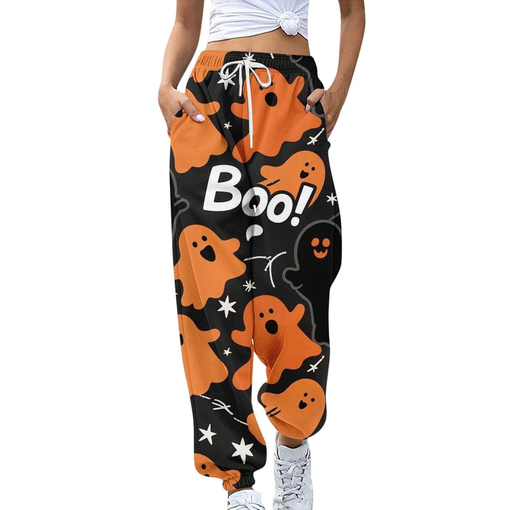 Women's Sports Pants With Pockets Fashion Halloween Print Elastic Waist Pants Casual Sweatpants Pants