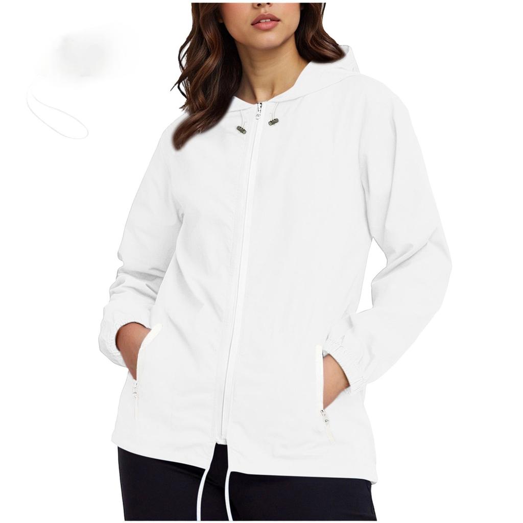 Women's Fashionable Casual Classic Plus Size Lightweight Zipped Long-Sleeved Hooded Jacket Foldable Outerwear With Packable Storage Pouch