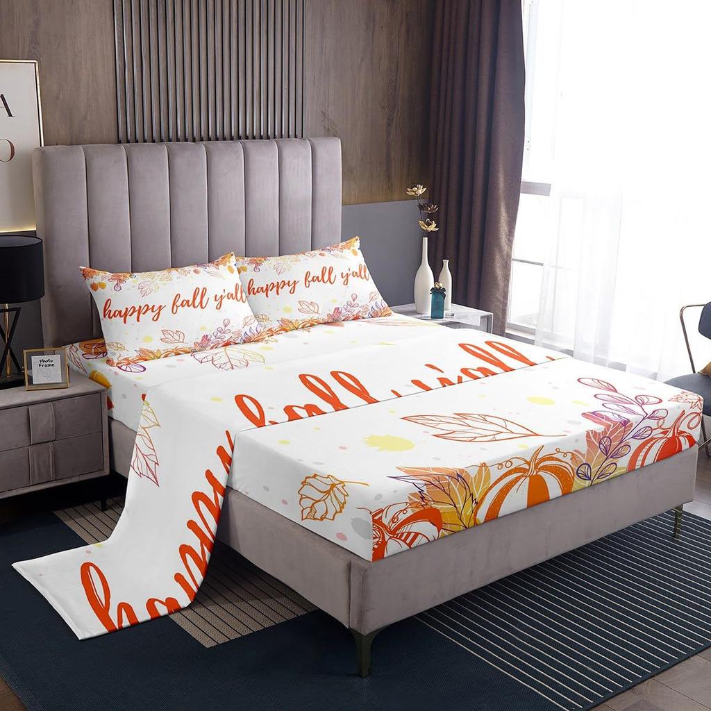 Autumn Harvest Pumpkin Pattern Sheet Four-piece Bedding Set Bedding Set Bedroom Dormitory Bedding Decoration