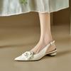 Kuhleder Spitzschuh Med Heels Slingback Herbst Sommer Schuhe Blumen Dekorationen Frauen Flache Pumps
