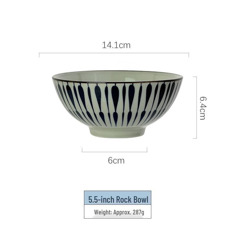 Japanisches gestreiftes Keramikschüssel- und Teller-Set - Neujahrsgeschirr & Einweihungsgeschenk mit Essstäbchen