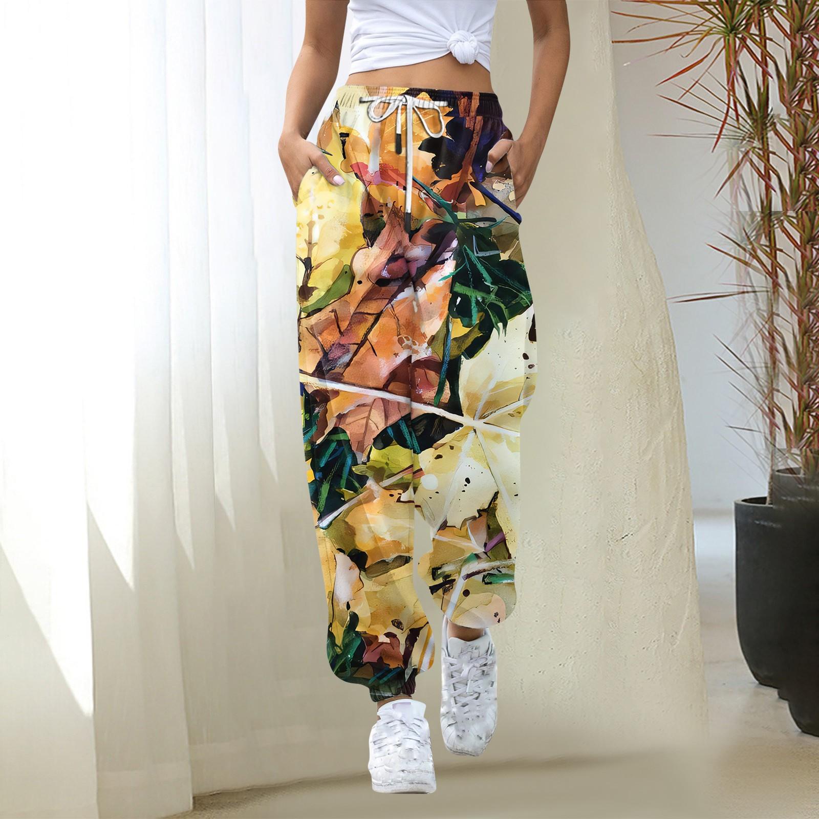 

Жіночі повсякденні модні різдвяні принтові повсякденні штани з гумкою на талії XL жовтий