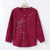 Chemise à Manches Longues Col Rond Cardigan Brodé Mémé Printemps Automne Pur Coton Fille Âge Moyen Personne Âgée